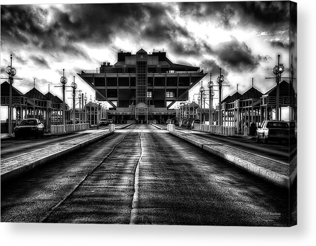 Hdr Acrylic Print featuring the photograph St Petersburg Pier in Monochrome HDR by Michael White