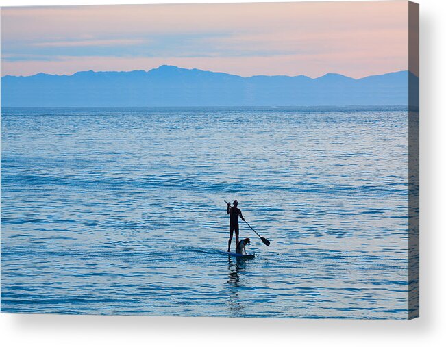Stand Up Paddle Surfing Acrylic Print featuring the photograph Stand Up Paddle Surfing in Santa Barbara Bay California by Ram Vasudev