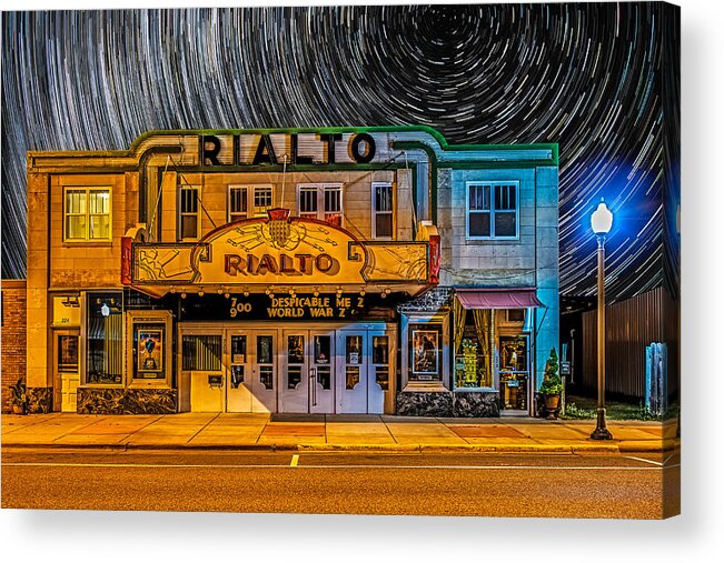 Rialto Acrylic Print featuring the photograph Star trails over the Rialto by Paul Freidlund