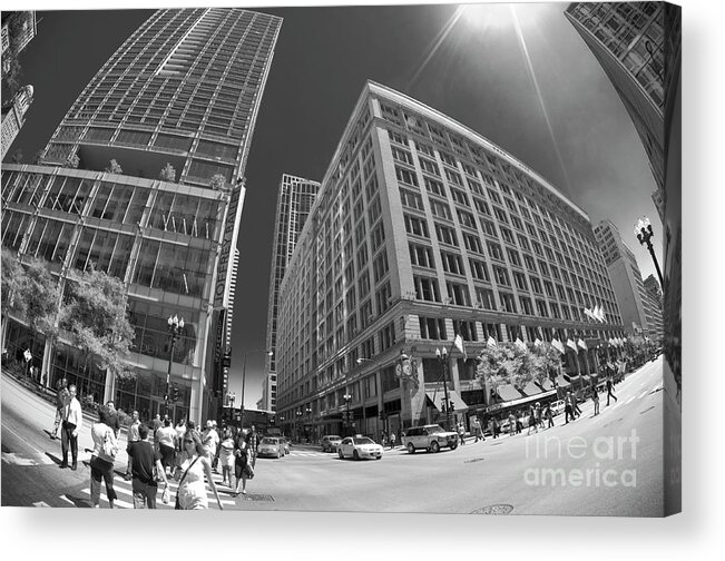 State Street Acrylic Print featuring the photograph State and Randolph Street at lunchtime Chicago IL by Linda Matlow