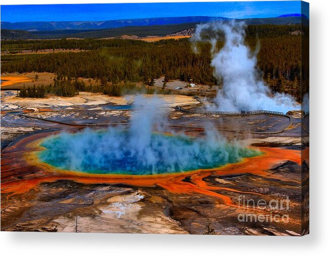 Grand Prismatic Spring Acrylic Print featuring the photograph Steaming Rainbow by Adam Jewell