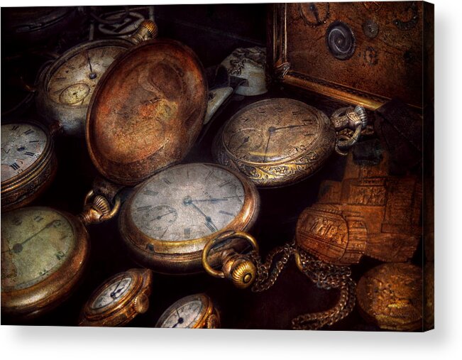Steampunk Acrylic Print featuring the photograph Steampunk - Clock - Time worn by Mike Savad