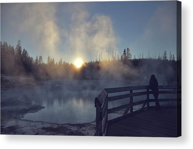 West Thumb Geyser Basin Acrylic Print featuring the photograph Steamy Sunset by Irene Y.