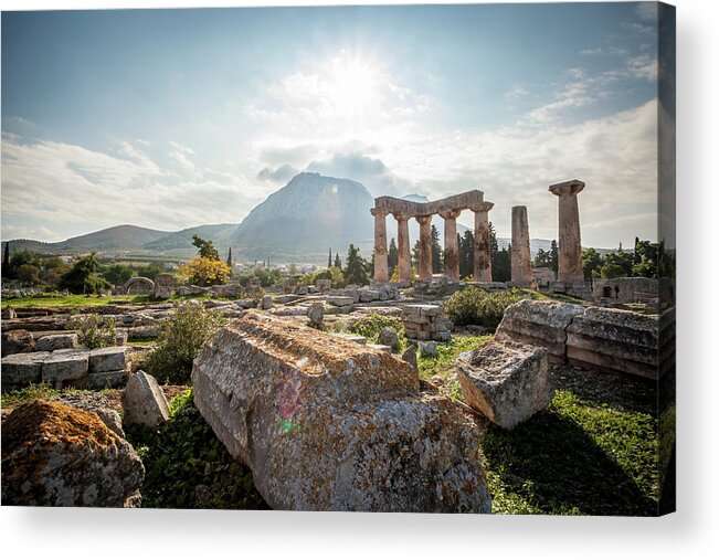 Ancient Acrylic Print featuring the photograph Stone Ruins, Temple Of Apollo Corinth by Reynold Mainse