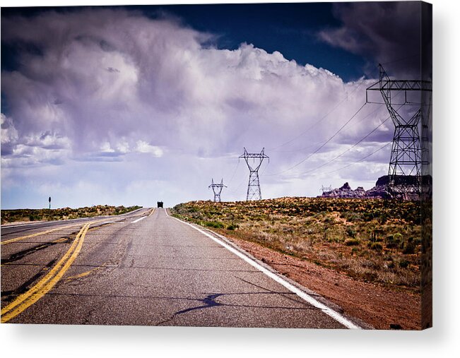 Arizona Acrylic Print featuring the photograph Storm Clouds Hang Over Highway by Www.mileswillis.co.uk