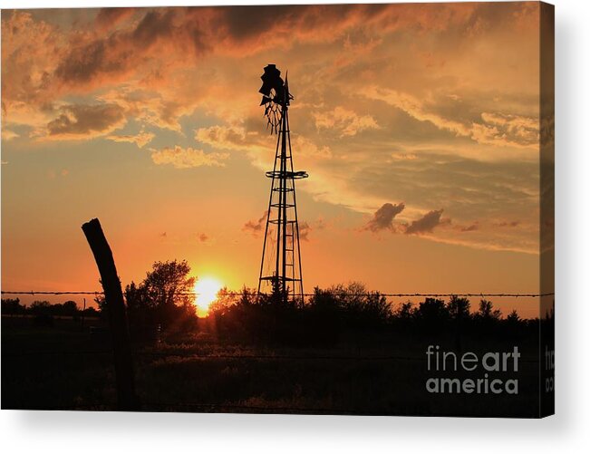 Windmill Acrylic Print featuring the photograph Storm Cloud's with Windmill Sillhouette by Robert D Brozek