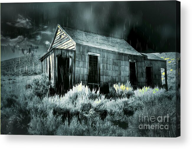 Bodie Acrylic Print featuring the digital art Storm Over Bodie Bordello by Georgianne Giese