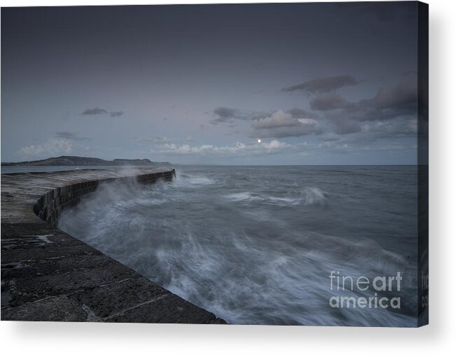  Lyme Acrylic Print featuring the photograph Stormy seas at the Cobb by Rob Hawkins