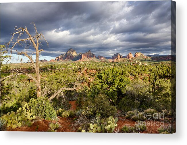 Red Rock Acrylic Print featuring the photograph Stormy Sedona sunrise by Ken Brown