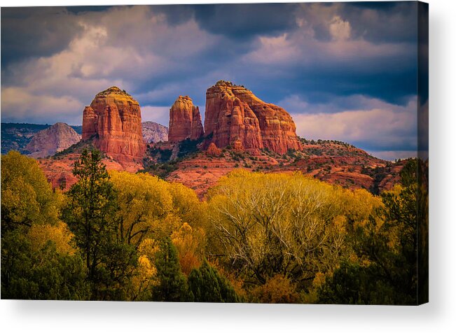 Landscape Acrylic Print featuring the photograph Stormy Skies Over Cathedral Rock by Terry Ann Morris