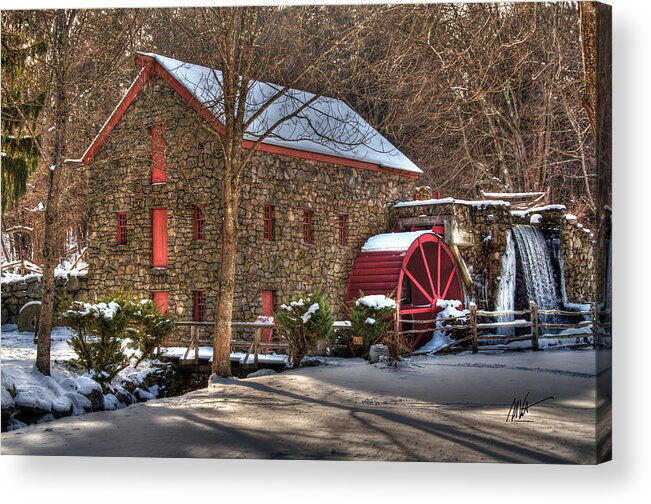 Sudbury Acrylic Print featuring the photograph Sudbury Wintery Grist Mill by Mark Valentine