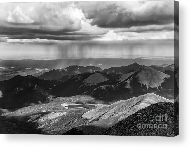 Pikes Peak Acrylic Print featuring the photograph Sun and Rain on Pikes Peak by CJ Benson