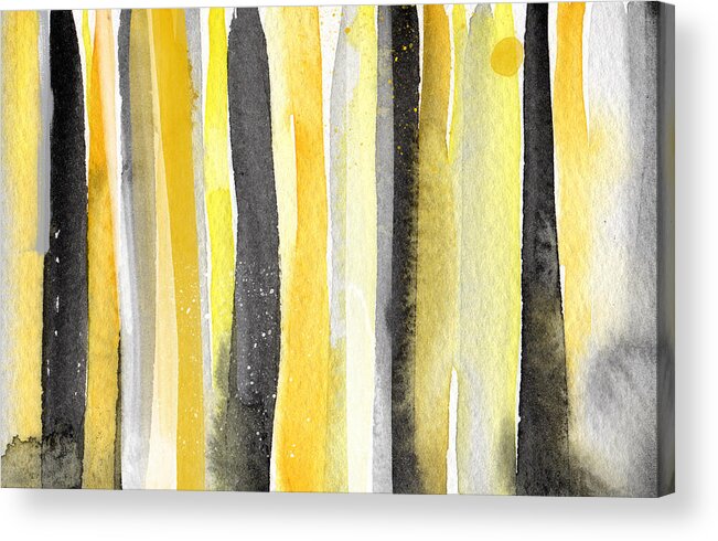 Abstract Yellow And Grey Painting Acrylic Print featuring the painting Sun and Shadows- abstract painting by Linda Woods