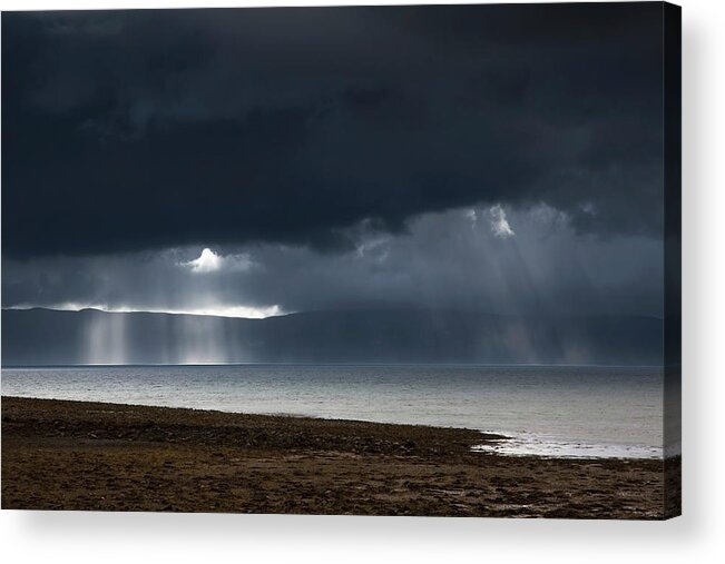 Scotland Acrylic Print featuring the photograph Sunbeams Shine Through Dark Storm by John Short / Design Pics