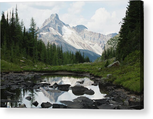 Tranquility Acrylic Print featuring the photograph Sunlit Mountain Reflecting An Alpine by Michael Interisano / Design Pics