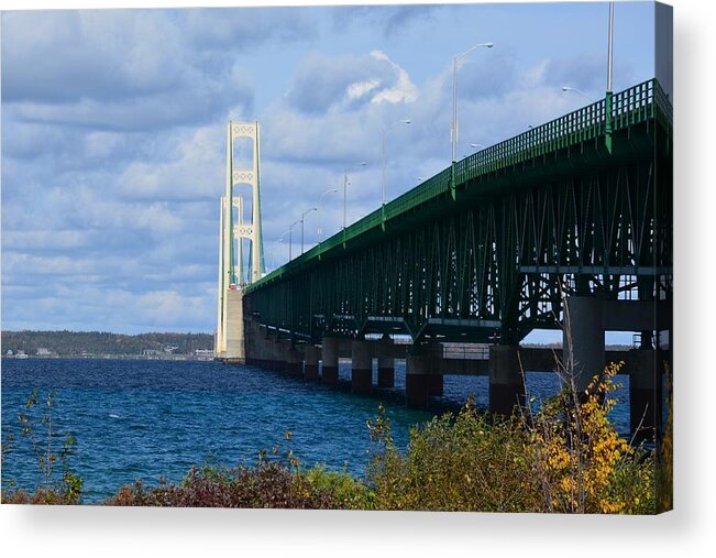 Mackinac Bridge Acrylic Print featuring the photograph Sunny Mackinac Bridge by Keith Stokes