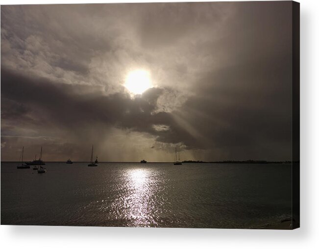 Caribbean Acrylic Print featuring the photograph Sunrays over Simpson Bay by Toby McGuire