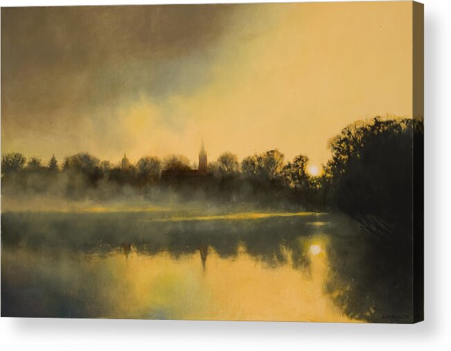 University Of Notre Dame Acrylic Print featuring the painting Sunrise at Notre Dame SOLD by Cap Pannell