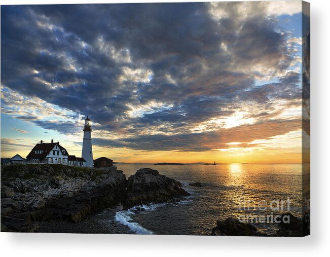 Altantic Ocean Acrylic Print featuring the photograph Sunrise at Portland Head Light by Diane Diederich