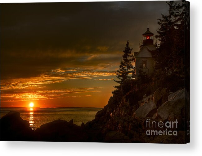 Acadia National Park Acrylic Print featuring the photograph Sunset at Bass Harbor Lighthouse by Oscar Gutierrez