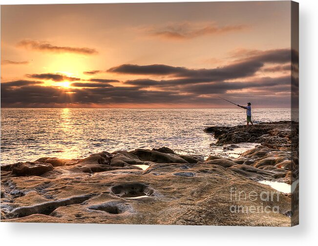 Sunset Acrylic Print featuring the photograph Sunset Fisherman by Eddie Yerkish