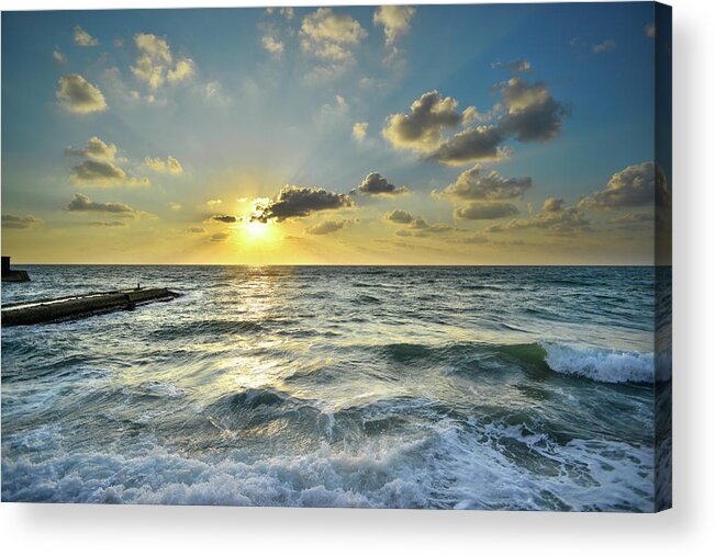 Scenics Acrylic Print featuring the photograph Sunset In Tel Aviv Old Harbor by Ran Zisovitch