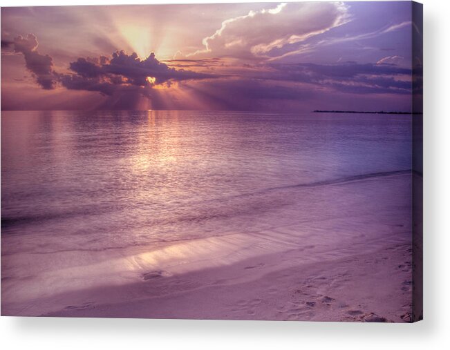 Sunset Acrylic Print featuring the photograph Sunset on Seven Mile Beach by Paul Huchton