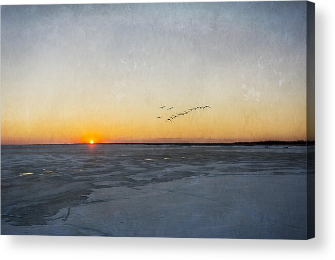 Sunset Acrylic Print featuring the photograph Sunset On The Frozen Bay by Cathy Kovarik