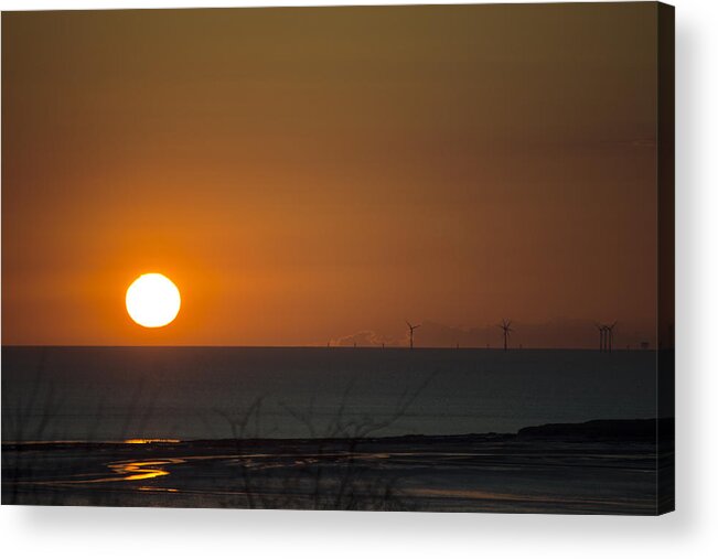 Sun Acrylic Print featuring the photograph Sunset Over The Windfarm by Spikey Mouse Photography