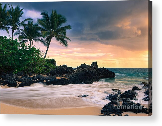 American Acrylic Print featuring the photograph Sunset Secret Beach - Maui by Henk Meijer Photography