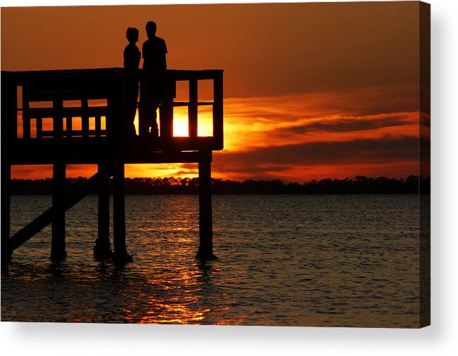 Crystal Beach Acrylic Print featuring the photograph Sunset Silhouettes at Crystal Beach Pier II by Daniel Woodrum