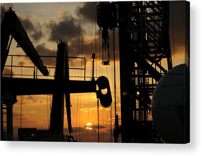 Oil Rig Acrylic Print featuring the photograph Sunset viewed from an oil rig by Bradford Martin