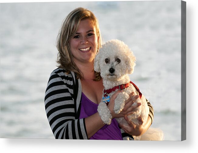 Smile Acrylic Print featuring the photograph Sunset with Young American Woman and Poodle by Sally Rockefeller