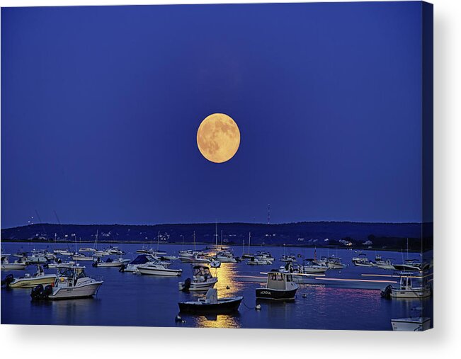 Usa Acrylic Print featuring the photograph Super Moon Over Plymouth Harbor by Kate Hannon