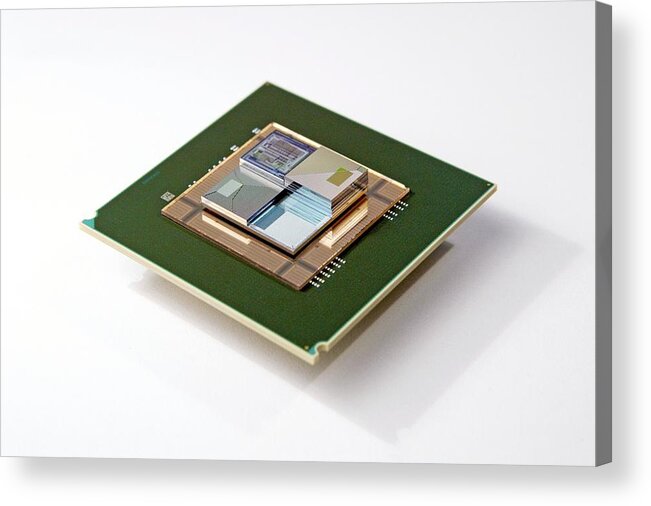 Microchip Acrylic Print featuring the photograph Supercomputer Microchip Stack by Ibm Research