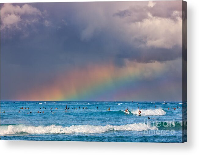 Usa Acrylic Print featuring the photograph Surfers under the Rainbow by Henk Meijer Photography