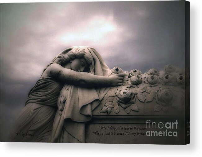 Cemetery Acrylic Print featuring the photograph Surreal Gothic Sad Angel Cemetery Mourner - Inspirational Angel Art by Kathy Fornal