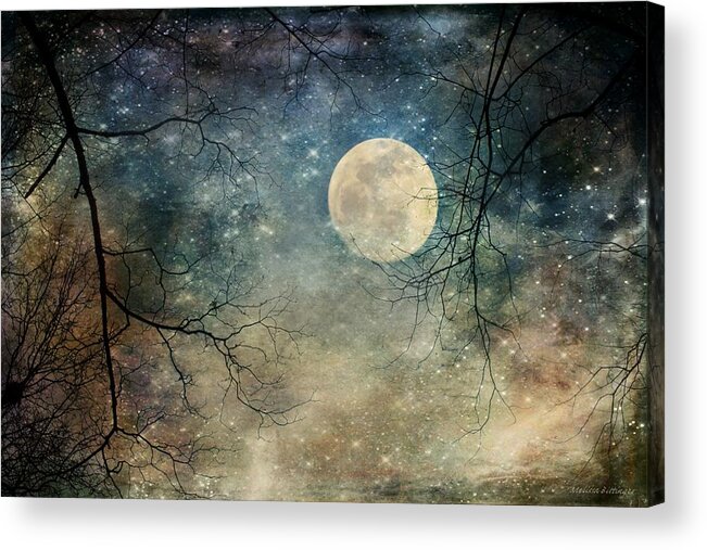 Surreal Acrylic Print featuring the photograph Surreal Night Sky Moon and Stars by Melissa Bittinger