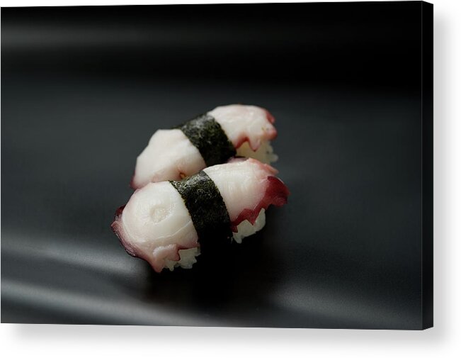 Black Background Acrylic Print featuring the photograph Sushi Tako by Ryouchin