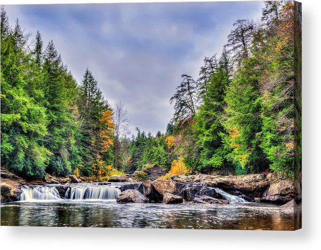Swallow Falls Acrylic Print featuring the photograph Swallow Falls waterfall in Appalachian mountains in Autumn by Patrick Wolf