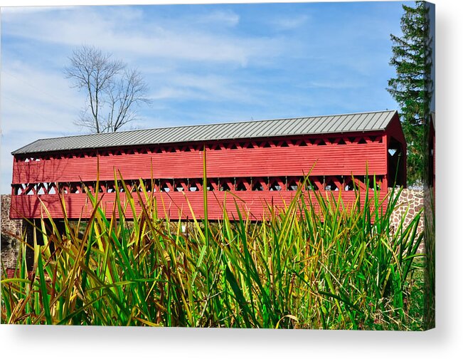 Tall Acrylic Print featuring the photograph Tall Grass and Sachs Covered Bridge by Bill Cannon
