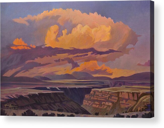 Taos Acrylic Print featuring the painting Taos Gorge - Pastel Sky by Art West