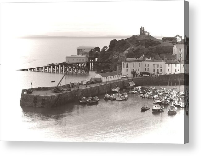 Tenby Acrylic Print featuring the photograph Tenby Harbour and Castle Hill Vignette by Jeremy Hayden