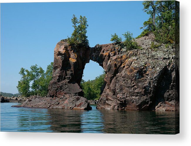 Kayaking Lake Superior Acrylic Print featuring the photograph Tettegouche Arch by kayak by Sandra Updyke