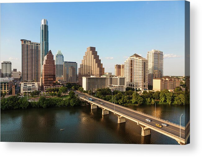 Built Structure Acrylic Print featuring the photograph Texas Skyline During Golden Hour by Peter Tsai Photography - Www.petertsaiphotography.com