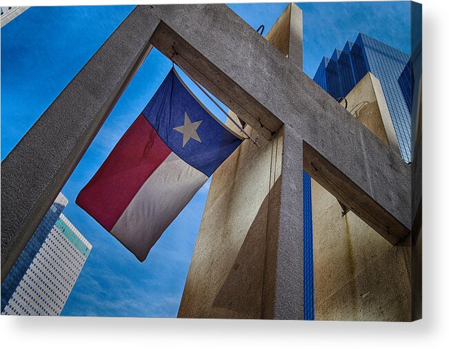 Texas State Flag Acrylic Print featuring the photograph Texas State Flag Downtown Dallas by Kathy Churchman