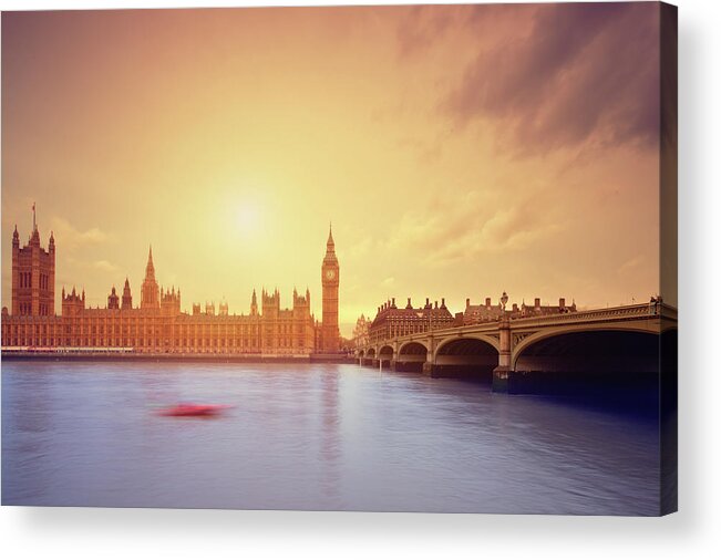 Clock Tower Acrylic Print featuring the photograph The Big Ben And Parliament In London by Mammuth