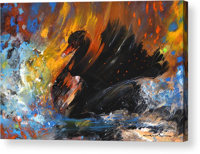 Fantasy Acrylic Print featuring the painting The Black Swan by Miki De Goodaboom