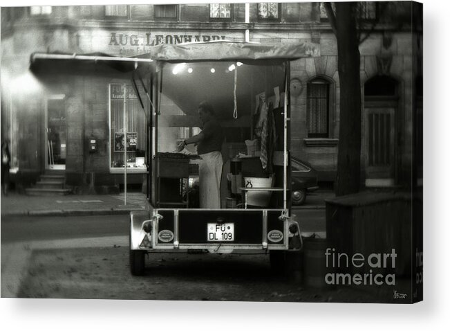 Black And White Acrylic Print featuring the photograph The Bratwurst Stand by Jeff Breiman
