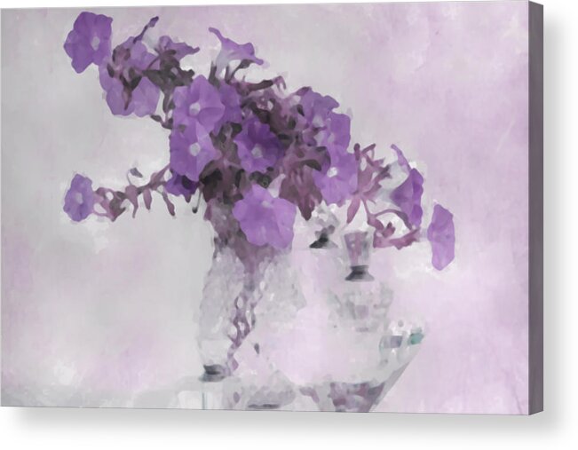 Petunias Acrylic Print featuring the photograph The Broken Branch - Digital Watercolor by Sandra Foster